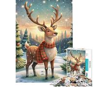 Rompecabezas para Adultos de 1000 Piezas Ciervo navideño en un país de Las Maravillas Invernal Juego práctico Una Obra de Arte cumpleaños y Navidad (Tamaño 38x26cm)