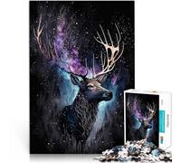 Rompecabezas para Adultos de 1000 Piezas “Ciervos de Colores en la Noche” Madera，para Mayores de 14 años Juegos Familiares Juego de Navidad Regalos para Mujeres。tamaño：50x75cm