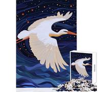 Rompecabezas para Adultos de 1000 Piezas Cigüeña Blanca deslizándose en el Cielo Estrellado Juguetes de Bricolaje Regalos de Amigo Secreto Juego de ingenio Interesante reducción del estrés38x26cm