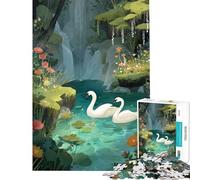 Rompecabezas para Adultos de 1000 Piezas Cisnes en un Estanque con Cascada Floral Difícil y desafiante Regalo Ideal para Mujeres Juguete Decorativo para Pared para Mayores de 14 años Juego 50x75cm
