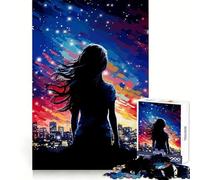 Rompecabezas para Adultos de 1000 Piezas,City Girl Night Pixel Art,Juego de Bordes limpios,Juguete para ejercitar la Mente,Juego Lento,Divertido,Regalo de cumpleaños para Aficionados 50x75cm