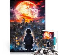 Rompecabezas para Adultos de 1000 Piezas Ciudad bajo la Luna roja Gigante Juguetes de Juego desafiantes Mejorar el Amor Entre Parejas 52x38cm