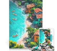 Rompecabezas para Adultos de 1000 Piezas: Ciudad Costera del Mar Caribe, Juego Imposible, Mejora la Memoria, con Piezas de Formas aleatorias Que encajan Perfectamente 38x52cm
