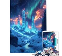 Rompecabezas para Adultos de 1000 Piezas Ciudad de Hielo futurista bajo un Cielo auroral Ayuda a ejercitar el Cerebro Una Obra de Arte Juegos relajantes para Mayores de 14 años 38x52cm