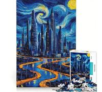 Rompecabezas para Adultos de 1000 Piezas: Ciudad de Las Estrellas Nocturnas, Juegos educativos, decoración, Cada Pieza es única 50x75cm