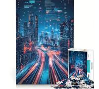 Rompecabezas para Adultos de 1000 Piezas: Ciudad de Noche con Luces de neón, Juguetes para armar, para la diversión Familiar, con Piezas de Formas aleatorias Que encajan Perfectamente 38x26cm
