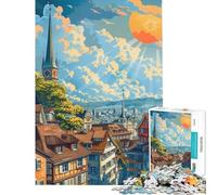 Rompecabezas para Adultos de 1000 Piezas Ciudad de Zúrich Suiza Rompecabezas para Adultos Juguetes de Bricolaje Corte de precisión cumpleaños y Navidad (tamaño 38x52cm)