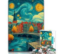 Rompecabezas para Adultos de 1000 Piezas Ciudad difícil bajo el Cielo Nocturno Rompecabezas de 1000 Piezas Toda la Familia Adecuado para 14 75x50cm