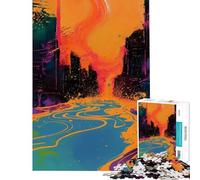 Rompecabezas para Adultos de 1000 Piezas Ciudad en Colores psicodélicos Juguetes de decoración para el hogar Análisis y lógica Regalos para Amigos y Familiares (38x52cm)