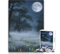 Rompecabezas para Adultos de 1000 Piezas: Claro del Bosque Iluminado por la Luna Actividad de Ocio Tranquila y Agradable Juguete Artesanal de Bordes precisos de Primera Calidad Tamaño 38x26cm