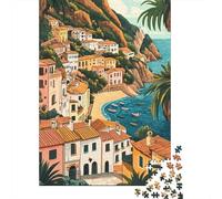 Rompecabezas para Adultos De 1000 Piezas Coastal Mediterranean Village Scene Rompecabezas Juego De Ingenio Regalos para Mujeres Cumpleaños Y Navidad 38x26cm/1000pcs