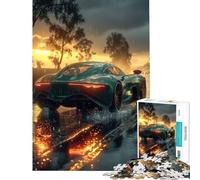 Rompecabezas para Adultos de 1000 Piezas Color Turquesa con diseño de Coche Deportivo y Puesta de Sol Juego Imposible Juguete Educativo Ideal para desafiar a los niños Perfecto como Regalo de
