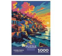 Rompecabezas para Adultos De 1000 Piezas Colorful Coastal Village at Sunset Rompecabezas Juguetes Antiestrés Una Obra De Arte Cumpleaños Y Navidad 38x26cm/1000pcs