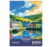 Rompecabezas para Adultos De 1000 Piezas Colorful Coastal Village Scene Illustration Rompecabezas para Adultos Juego De Ingenio Patrón De Ensamblaje Regalos para Amigos Y Familiares 38x26cm/1000pcs