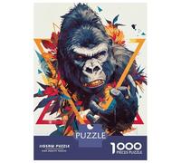 Rompecabezas para Adultos De 1000 Piezas Colorful Gorilla Portrait with Geometric Shapes Rompecabezas para Adultos Juegos Familiares Decoración Perfecta Cumpleaños Y Navidad 38x26cm/