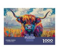 Rompecabezas para Adultos De 1000 Piezas Colorful Highland Cow Painting Rompecabezas para Adultos Juguetes Antiestrés Decoración del Hogar Juego Desafiante Regalos 70x50cm/1000pcs