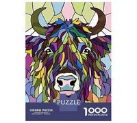 Rompecabezas para Adultos De 1000 Piezas Colorful Highland Cow Stained Glass Rompecabezas para Adultos Juegos Familiares Decoración Perfecta Cumpleaños Y Navidad 70x50cm/1000pcs