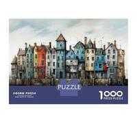 Rompecabezas para Adultos De 1000 Piezas Colorful Houses by The Water Rompecabezas para Adultos Juguetes Antiestrés Decoración del Hogar Juego Desafiante Regalos 52x38cm/1000pcs