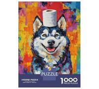 Rompecabezas para Adultos De 1000 Piezas Colorful Husky with Toilet Paper Rompecabezas para Adultos Juguetes Antiestrés Decoración Actividades Divertidas En Casa 38x26cm/1000pcs