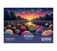 Rompecabezas para Adultos De 1000 Piezas Colorful Lotus Pond Sunset Rompecabezas para Adultos Juego De Ingenio Decoración Perfecta Cumpleaños Y Navidad 52x38cm/1000pcs