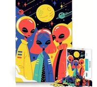 Rompecabezas para Adultos de 1000 Piezas,Colorido,Adorable,alienígenas Hermanos,Ciencia ficción Espacial,Arte Pop,ilustración Minimalista,Arte de Bordes precisos,Ejercicio Mental,Juego y Tranquilo