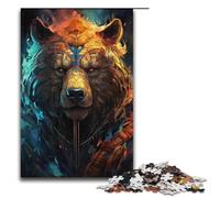 Rompecabezas para Adultos de 1000 Piezas Colorido Escudo psicodélico Guerrero Oso. Cada Pieza es única. Juego Familiar desafiante y Divertido. 1000 Piezas (38 x 26 cm).