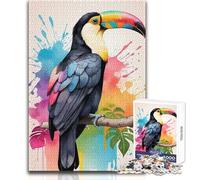 Rompecabezas para Adultos de 1000 Piezas, Colorido tucán en una Rama con Salpicaduras de Acuarela, Ideal para Relajarse y Disfrutar del Tiempo Libre, Corte preciso, Juguete Artesanal, tamaño 38x52cm
