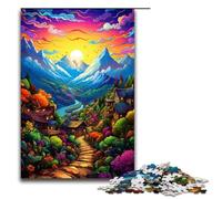 Rompecabezas para Adultos de 1000 Piezas Colorido y psicodélico Pueblo de montaña Cada Pieza es única Juego desafiante y Divertido para Toda la Familia (tamaño 75 x 50 cm)