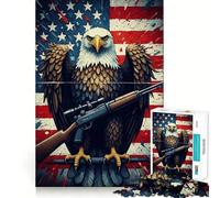 Rompecabezas para Adultos de 1000 Piezas con Bandera y Rifle del Águila Americana Juego de Entrenamiento cognitivo con Encaje, Huecos Actividad Relajante para la Mente (38x52cm)