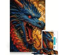 Rompecabezas para Adultos de 1000 Piezas con Cabeza de dragón Azul y Rojo,Bordes Bien definidos,Juguete para ejercitar la Mente,diversión fácil,decoración navideña 38x26cm