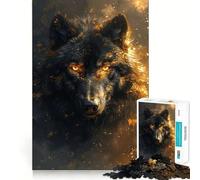 Rompecabezas para Adultos de 1000 Piezas con Cabeza de Lobo Negro en Oro,diseño de Corte Fino,desafío Inteligente y Divertido,Juego para Momentos de Tranquilidad,Regalo de cumpleaños para Aficionados