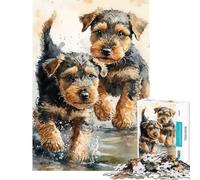 Rompecabezas para Adultos de 1000 Piezas con Cachorros Airedale Jugando a un Juego Educativo y práctico desafiante y difícil de Aprender para Mayores de 14 años (38x26cm)
