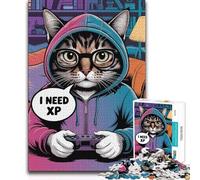 Rompecabezas para Adultos de 1000 Piezas con Capucha, diseño de Gato Gamer Que Necesita XP, Juego desafiante, Juguetes educativos, Regalos de Amigo Secreto, 50x75cm (1000 Piezas)