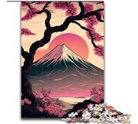Rompecabezas para Adultos de 1000 Piezas con cerezos en Flor y el Monte Fuji. Un Regalo Divertido e Interactivo para Toda la Familia. Diseño Abstracto Vibrante (26x38cm).