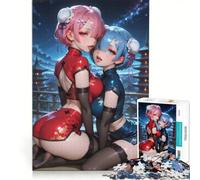 Rompecabezas para Adultos de 1000 Piezas con Chicas Anime vestidas con cheongsams y Vista Nocturna Juego práctico, Actividades Divertidas para Hacer en casa, Regalo para Mujeres 50x75cm
