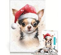 Rompecabezas para Adultos de 1000 Piezas con Chihuahua y Gorro de Papá Noel, Ideal para Navidad Juguetes para armar, Que mejoran la Memoria y Son un excelente Regalo para Toda la Familia 38x26cm