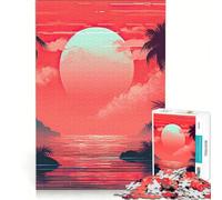 Rompecabezas para Adultos de 1000 Piezas con cielos Tropicales al Atardecer en Tonos Rojos Juegos relajantes dificultad Alta Incluye póster y Hoja de Preguntas a Juego 38x52cm