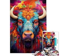 Rompecabezas para Adultos de 1000 Piezas con Coloridos diseños de Animales Salvajes y búfalos Juguete para Adultos decoración de Pared antiestrés Regalo para Reducir el estrés (tamaño 38x52cm)