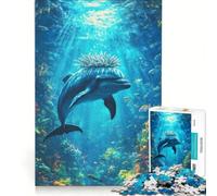 Rompecabezas para Adultos de 1000 Piezas con Datos fascinantes sobre los Delfines, Juguete Educativo, con patrón para armar, Incluye póster y Hoja de curiosidades 38x52cm