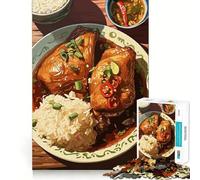 Rompecabezas para Adultos de 1000 Piezas con Delicioso Plato de Pollo y arroz Juguete de Manualidades con Bordes Finos para Resolver Problemas,Relajarse y Jugar Ideal para cumpleaños (38x26cm)