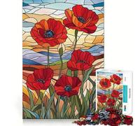 Rompecabezas para Adultos de 1000 Piezas con diseño de Amapolas de vidrieras, Bordes Finos, artesanía, Juego cognitivo, Juguete, Juego Relajante, decoración navideña para Pared (50x75cm)