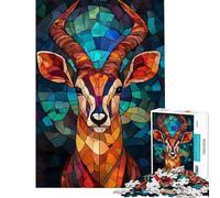 Rompecabezas para Adultos de 1000 Piezas con diseño de antílope en vidriera Rompecabezas Familiar Una Obra de Arte Un Gran Regalo para los Amantes de los Juegos (tamaño 38x52cm)