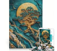 Rompecabezas para Adultos de 1000 Piezas con diseño de árbol Dorado y Paisaje Turquesa, Juego Educativo, Mejora la Memoria, cumpleaños y Navidad 38x52cm