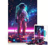 Rompecabezas para Adultos de 1000 Piezas con diseño de Astronauta neón,estética clásica,Corte preciso,Ideal para ejercitar la Mente,Divertido y Relajante Arte navideño para el hogar (38x26cm)