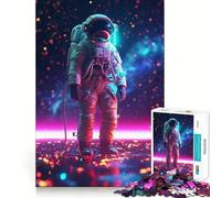 Rompecabezas para Adultos de 1000 Piezas con diseño de Astronauta neón,estética clásica,Corte preciso,Ideal para ejercitar la Mente,Divertido y Relajante hogar (50x75cm)