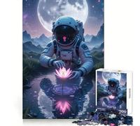 Rompecabezas para Adultos de 1000 Piezas con diseño de Astronauta y Flor de Loto Junto a un Estanque Un desafío Mental para Disfrutar en Silencio Corte preciso (38x26cm)