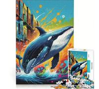 Rompecabezas para Adultos de 1000 Piezas con diseño de Ballena, Divertido para Toda la Familia, con Piezas de Formas aleatorias Que encajan Perfectamente 38x26cm