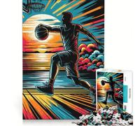 Rompecabezas para Adultos de 1000 Piezas con diseño de Baloncesto al Atardecer Estilo Pop Art, Juego de ingenio, antiestrés, Lista de Deseos con Papá Noel 38x52cm