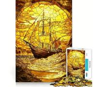 Rompecabezas para Adultos de 1000 Piezas con diseño de Barco de vidrieras ámbar Juego de concentración Mental Manualidad de Corte de Alta precisión Actividad para Fortalecer los Lazos Familiares