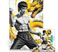 Rompecabezas para Adultos de 1000 Piezas con diseño de Bruce Lee y un dragón Juegos relajantes, dificultad Alta/Baja, con póster y Hoja de Preguntas a Juego 38x26cm